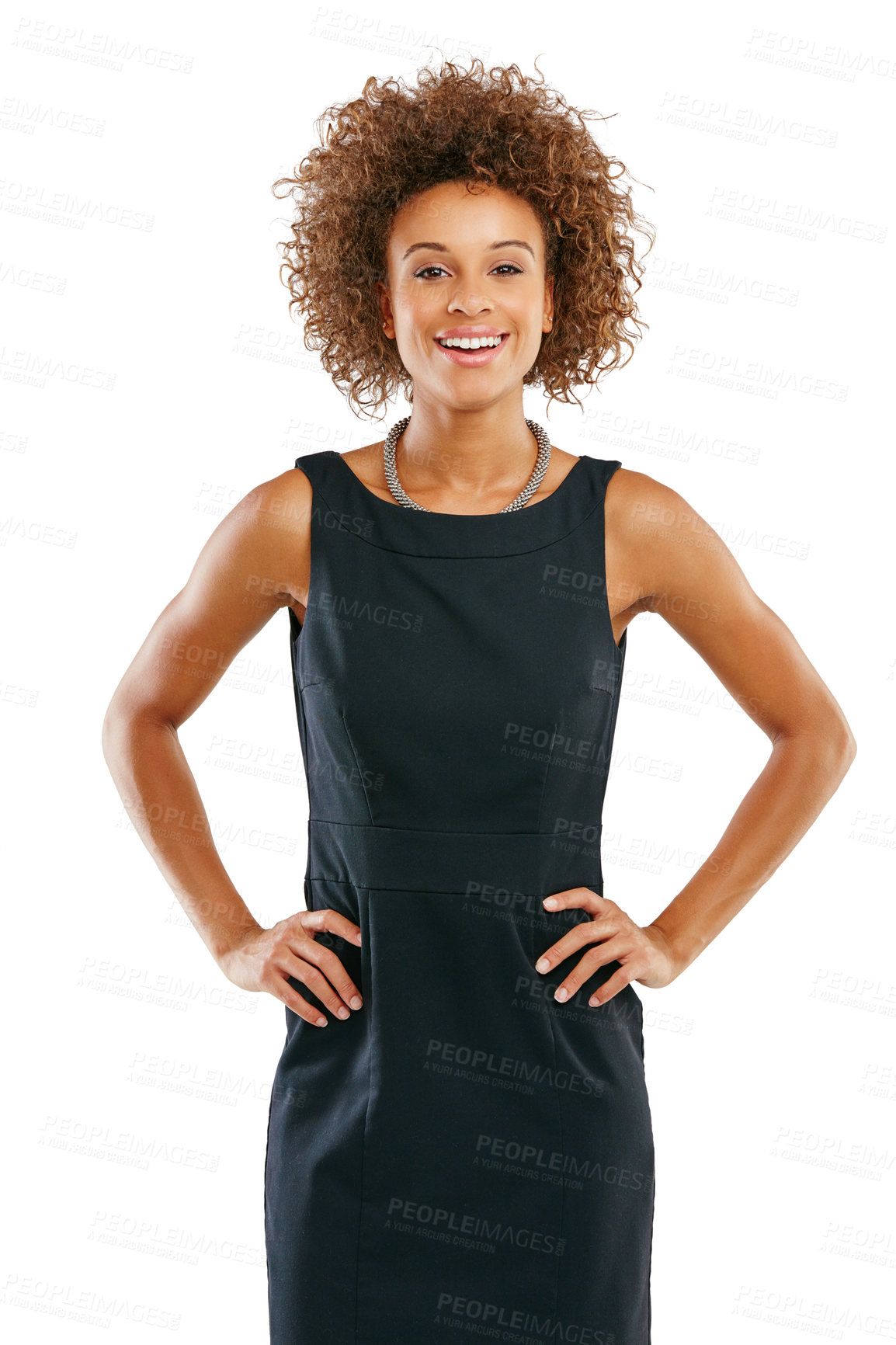 Buy stock photo Happy, leader and portrait of business black woman with afro in elegant, corporate and professional fashion of people. Feminine worker style of confident person at isolated studio white background.