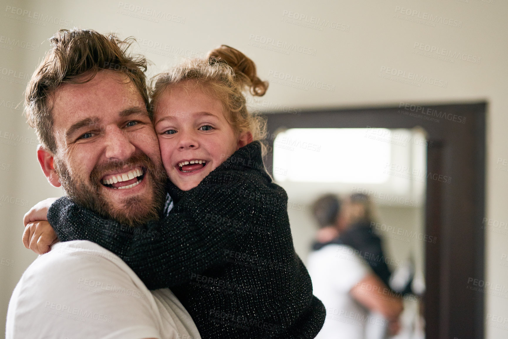 Buy stock photo Portrait of a father and daughter bonding together at home