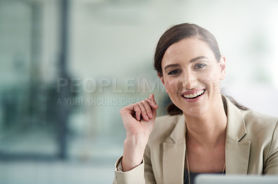 Buy stock photo Portrait of a happy businesswoman working in a modern office