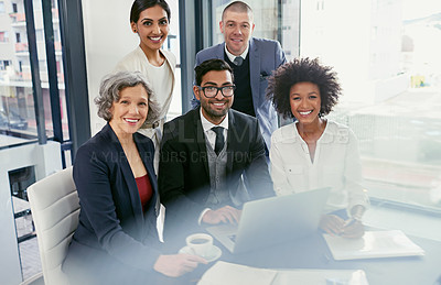 Buy stock photo Portrait of a group of businesspeople sitting together