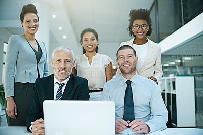 Buy stock photo Portrait of a group of businesspeople working together