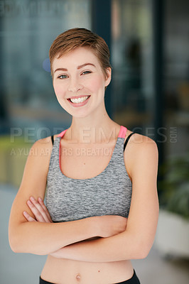 Buy stock photo Portrait of a fit young woman in workout attire