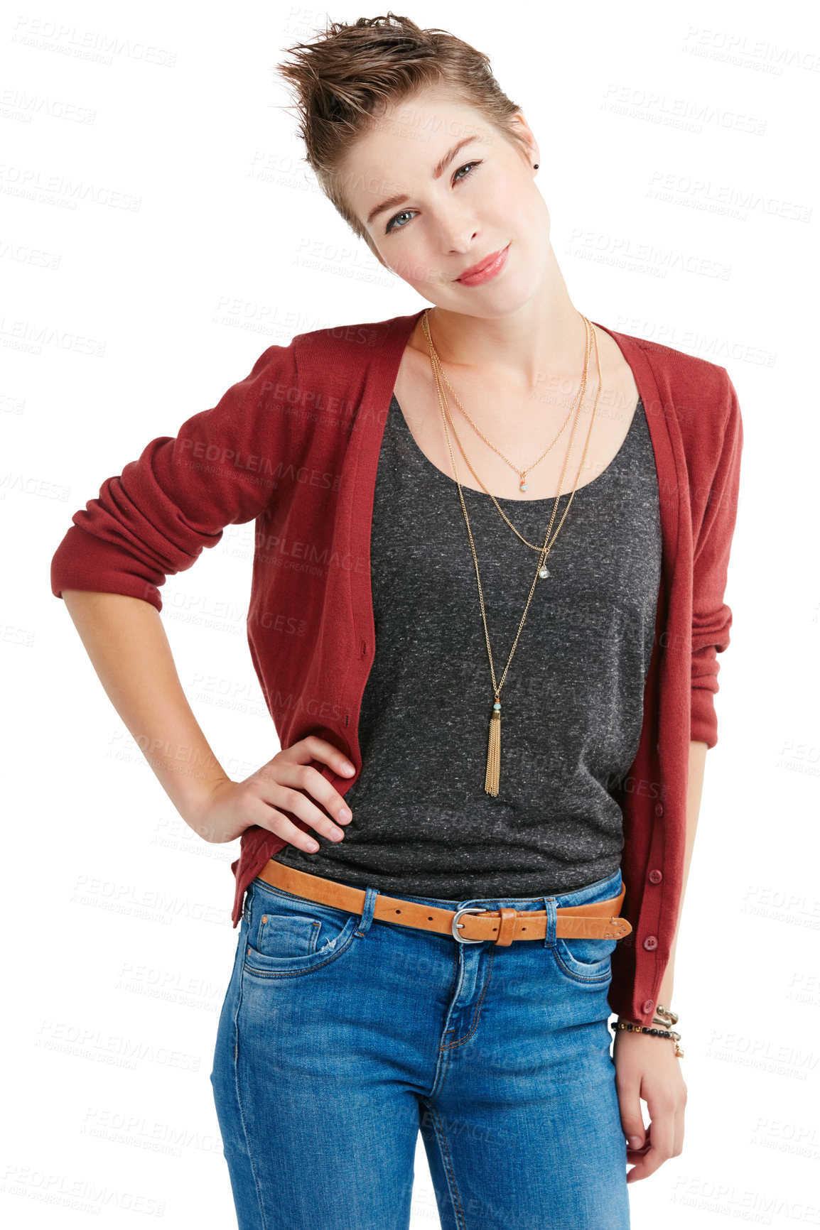 Buy stock photo Studio portrait of a young woman posing with attitude against a white background