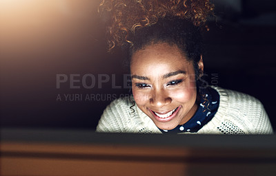 Buy stock photo Shot of a young businesswoman working late in her office