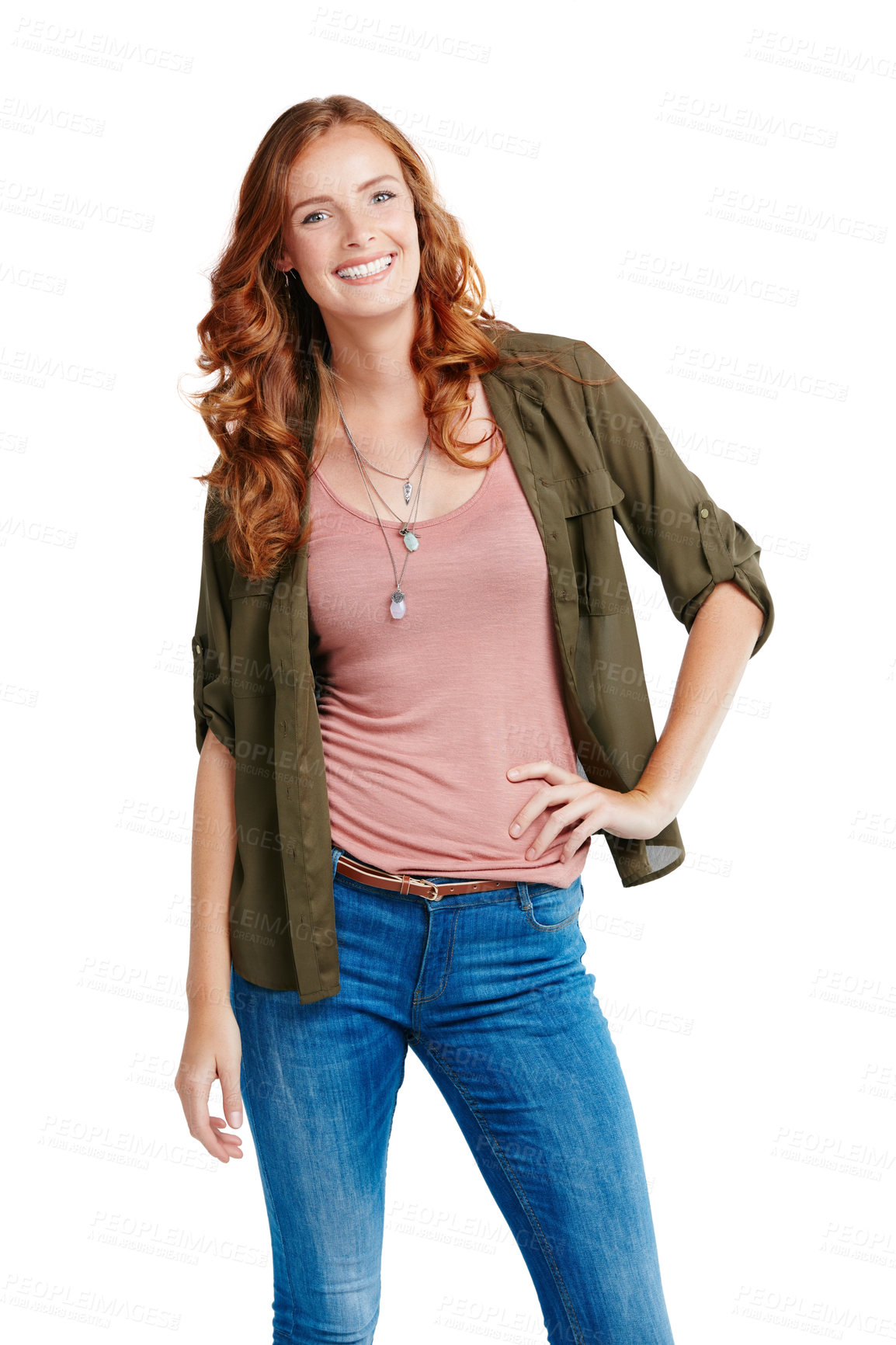 Buy stock photo Studio shot of a young woman posing with her hand on her hip