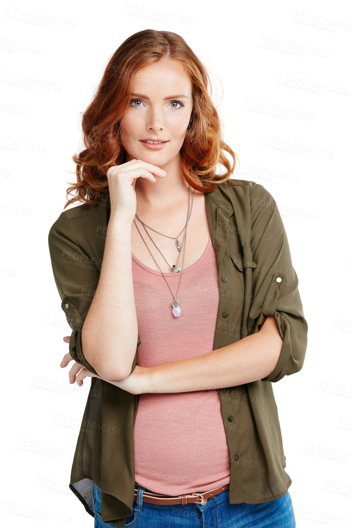 Buy stock photo Studio shot of a young woman posing against a white background