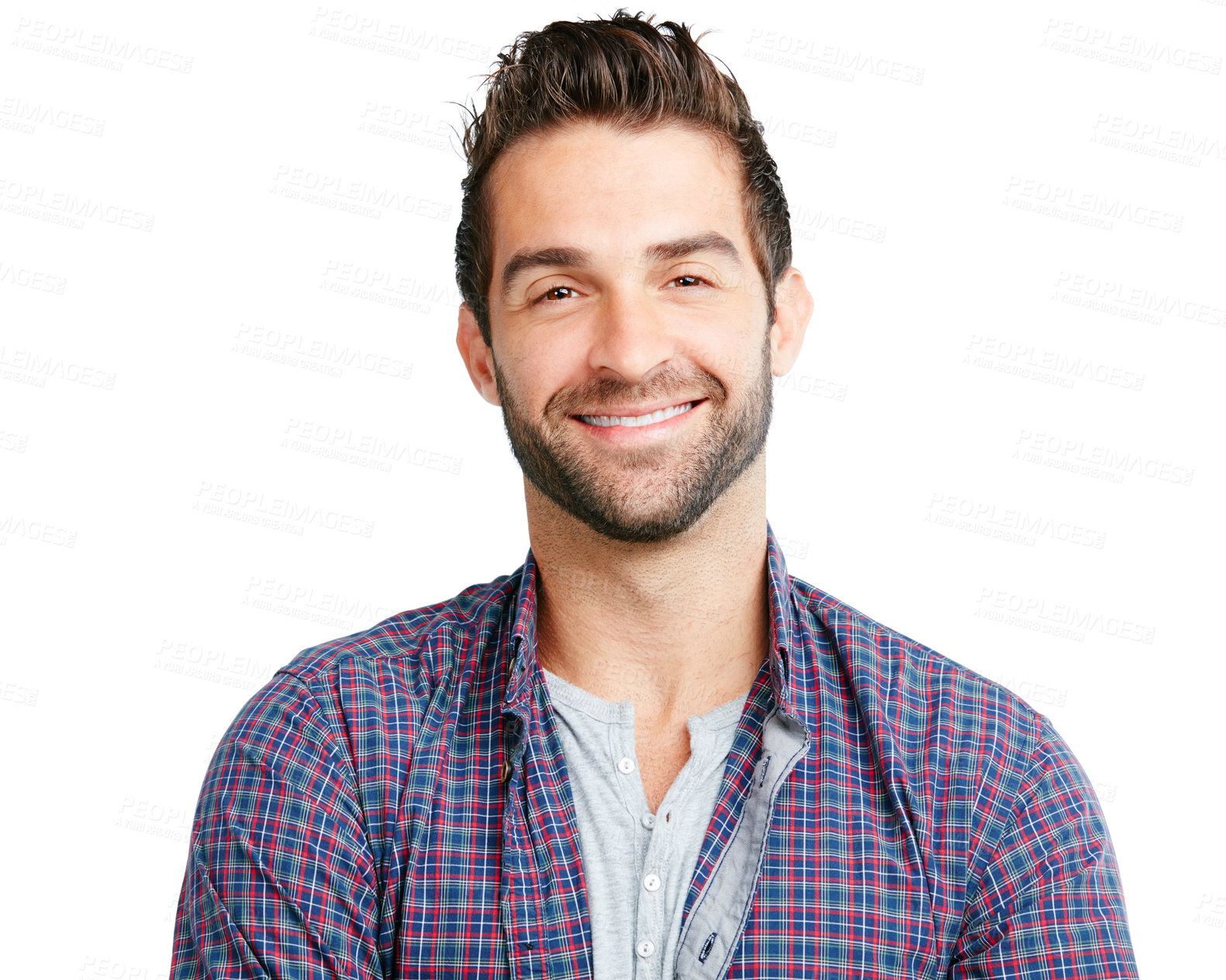 Buy stock photo Studio shot of a young man posing against a white background