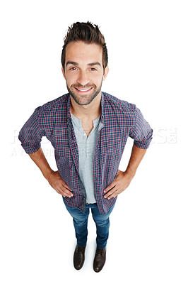 Buy stock photo Studio shot of a young man posing against a white background