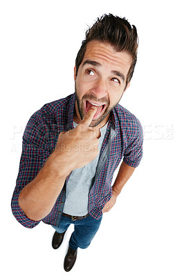 Buy stock photo Shot of a young man posing against a white background