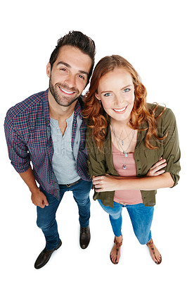 Buy stock photo Shot of a couple posing against a white background