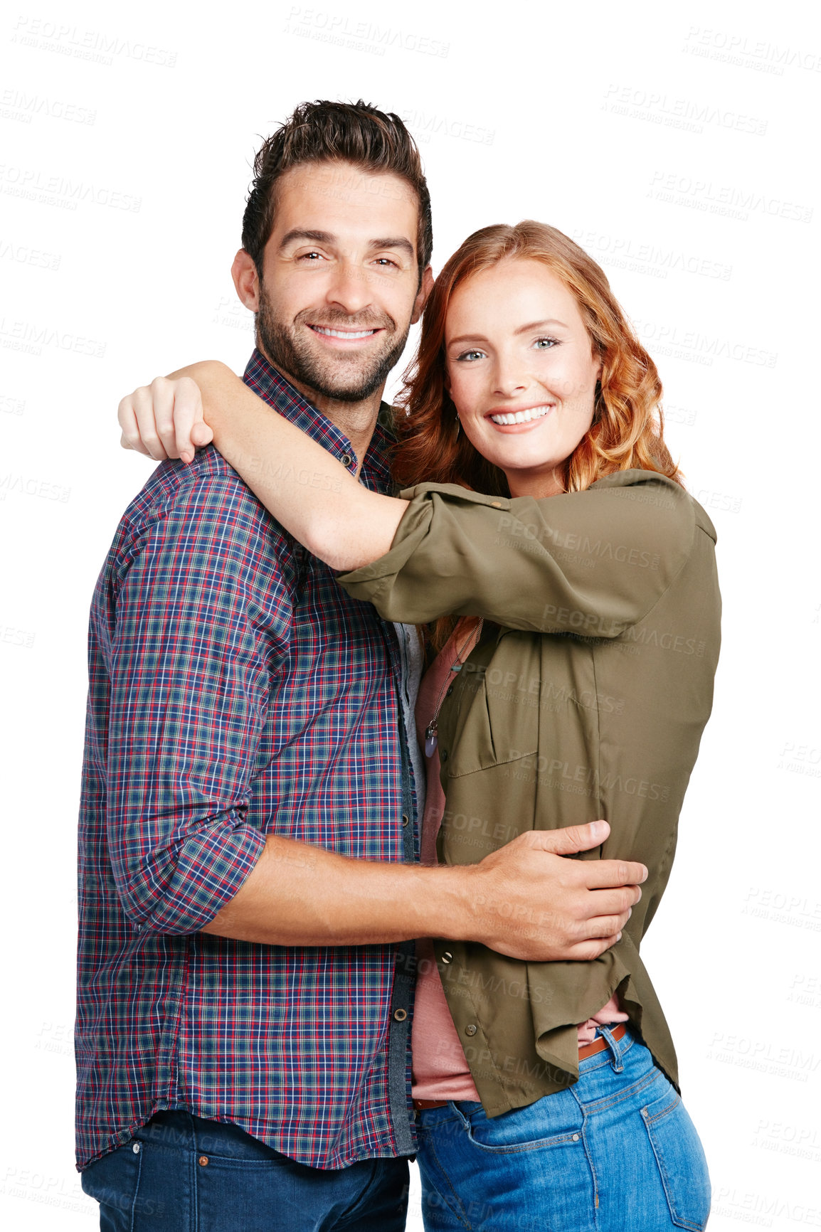 Buy stock photo Shot of a couple posing against a white background