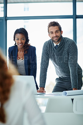 Buy stock photo Portrait of businesspeople working together in an office
