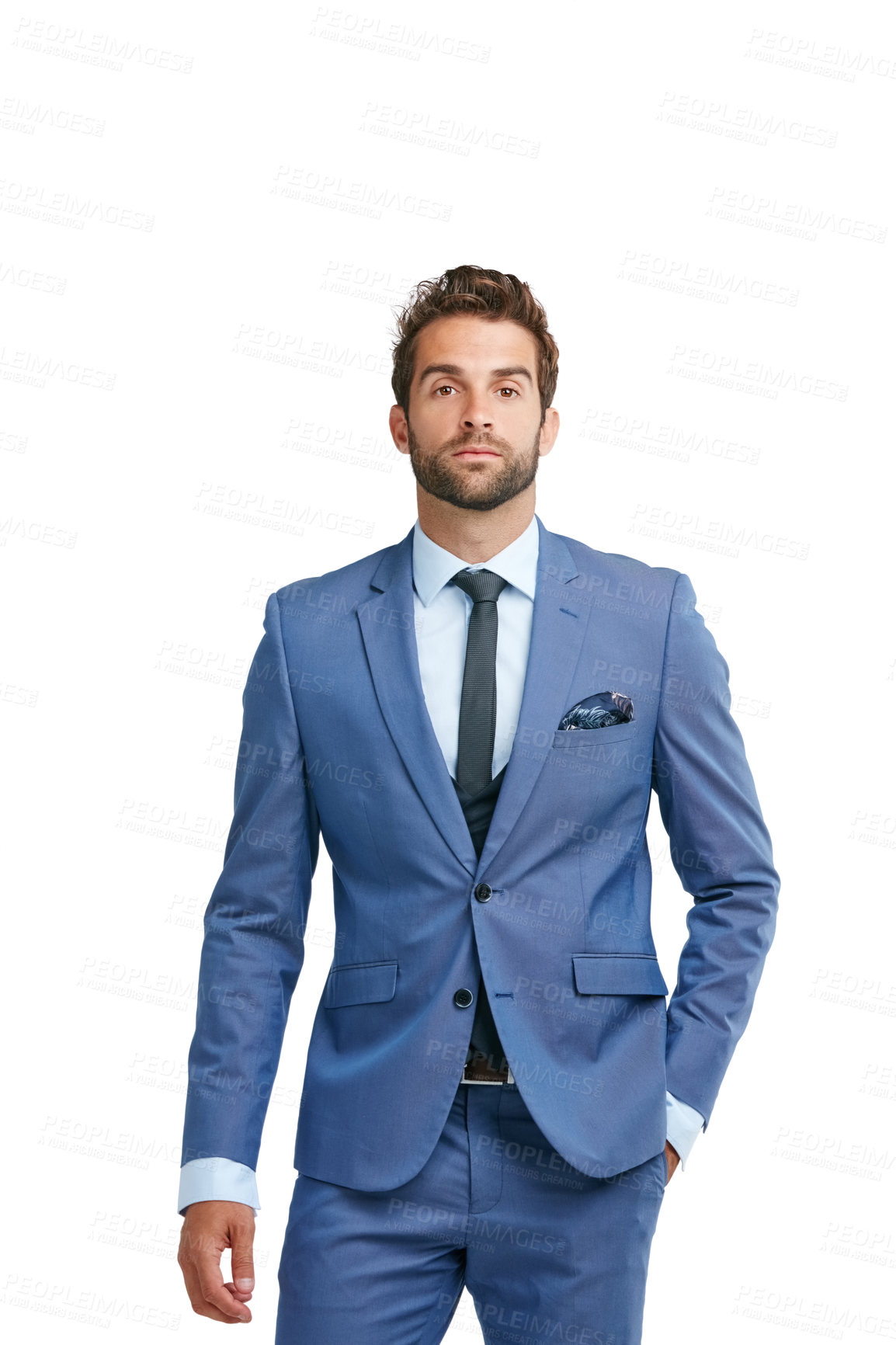 Buy stock photo Studio shot of a handsome businessman posing against a white background