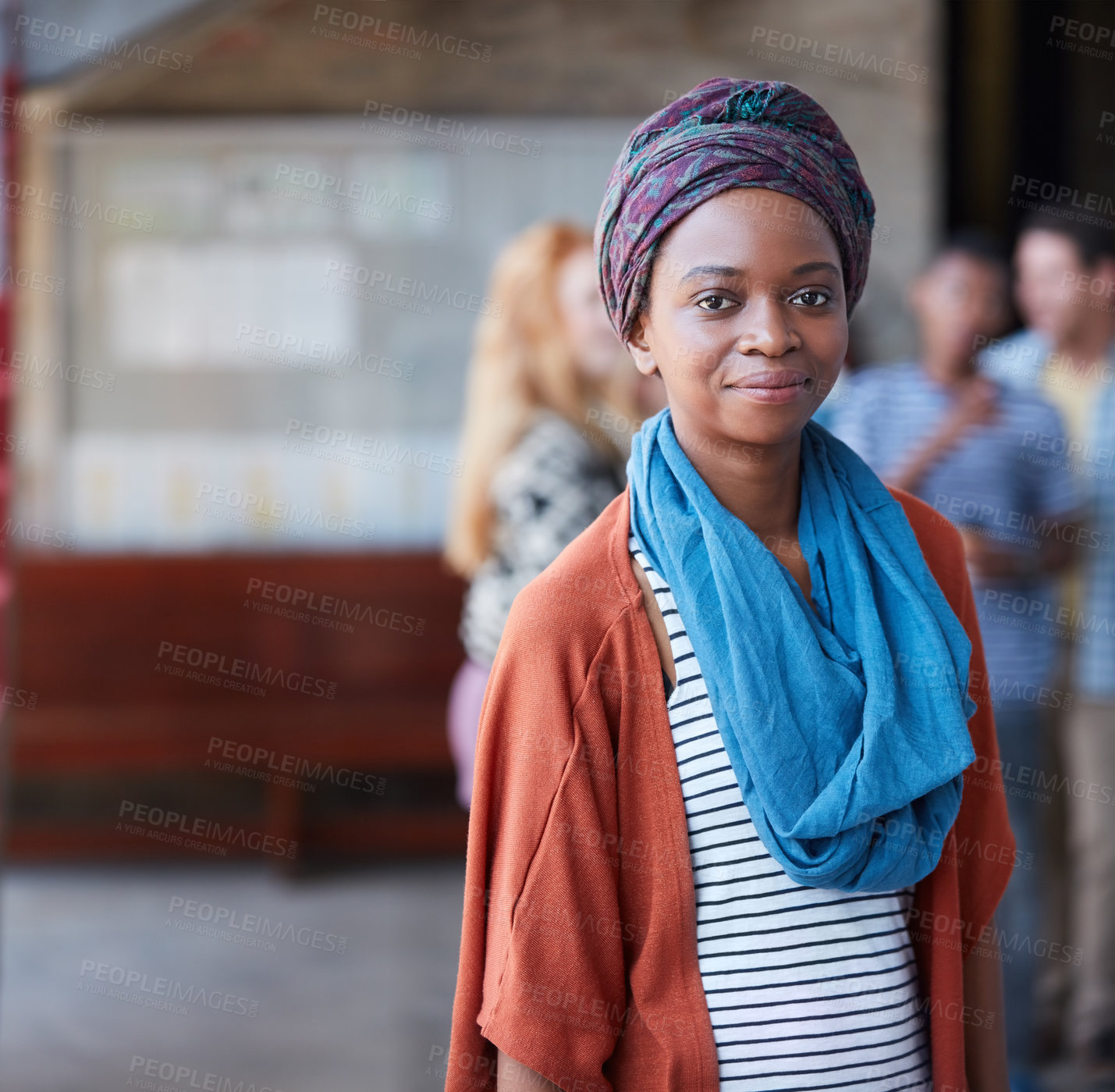 Buy stock photo University student, woman and portrait at campus for study, scholarship or development. Female person, outdoor and smile with opportunity for education, learning and academy with pride at college