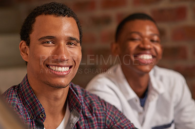Buy stock photo Portrait of two university students on campus