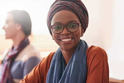 Buy stock photo Portrait of a university student sitting in class