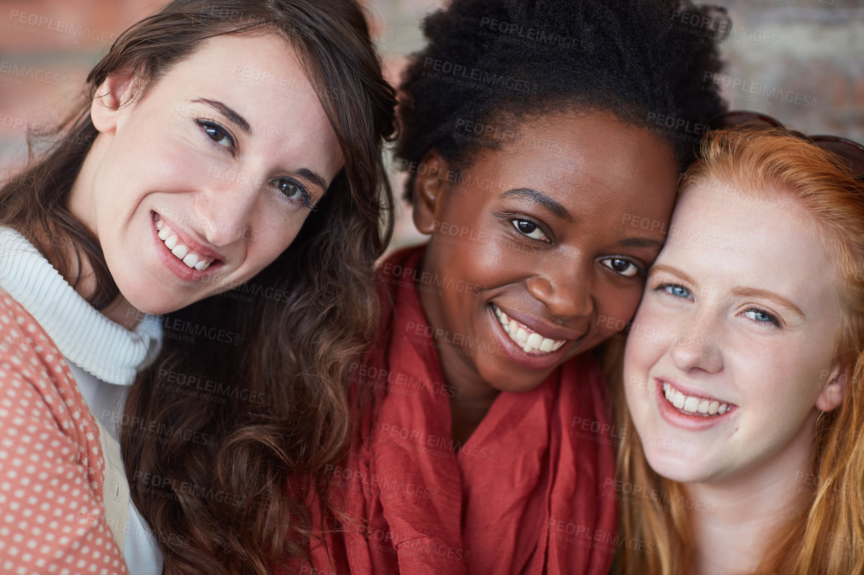 Buy stock photo Portrait of a group of university students standing in their university building