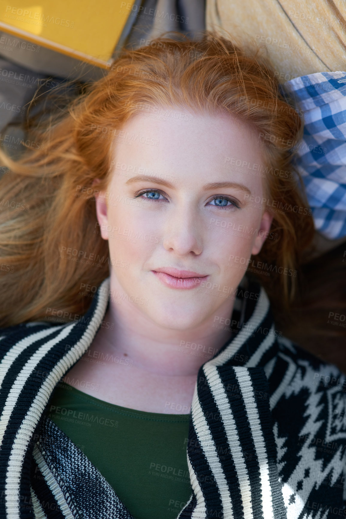 Buy stock photo Portrait of a student relaxing outside with her friends