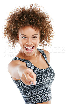 Buy stock photo Studio shot of a happy woman posing against a white background