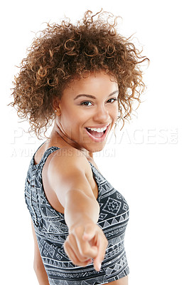 Buy stock photo Studio shot of a happy woman posing against a white background