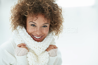 Buy stock photo Portrait of an attractive young woman dressed in winter attire
