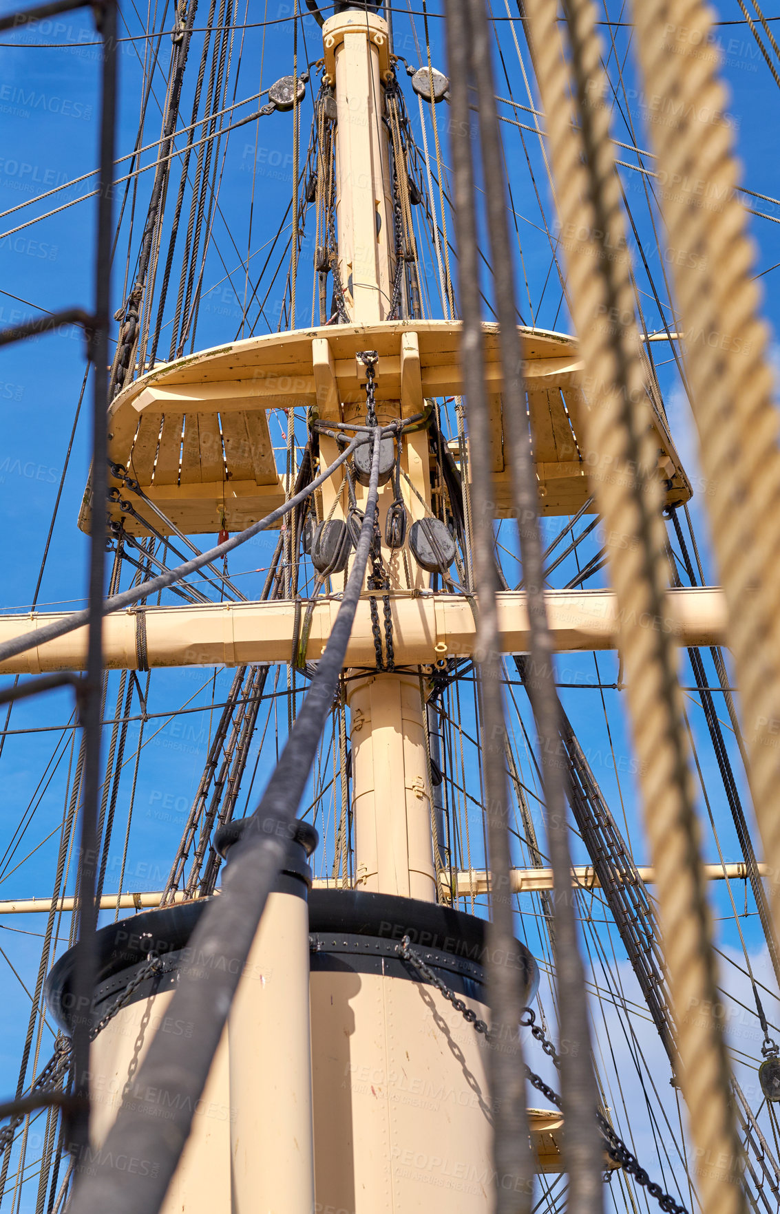 Buy stock photo Detail of the old Danish Ship Fregatten Jylland, national treasure and tourist attraction in the city of Ebeltoft,  Denmark