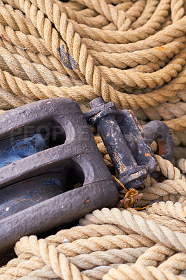 Buy stock photo Detail of the old Danish Ship Fregatten Jylland, national treasure and tourist attraction in the city of Ebeltoft,  Denmark