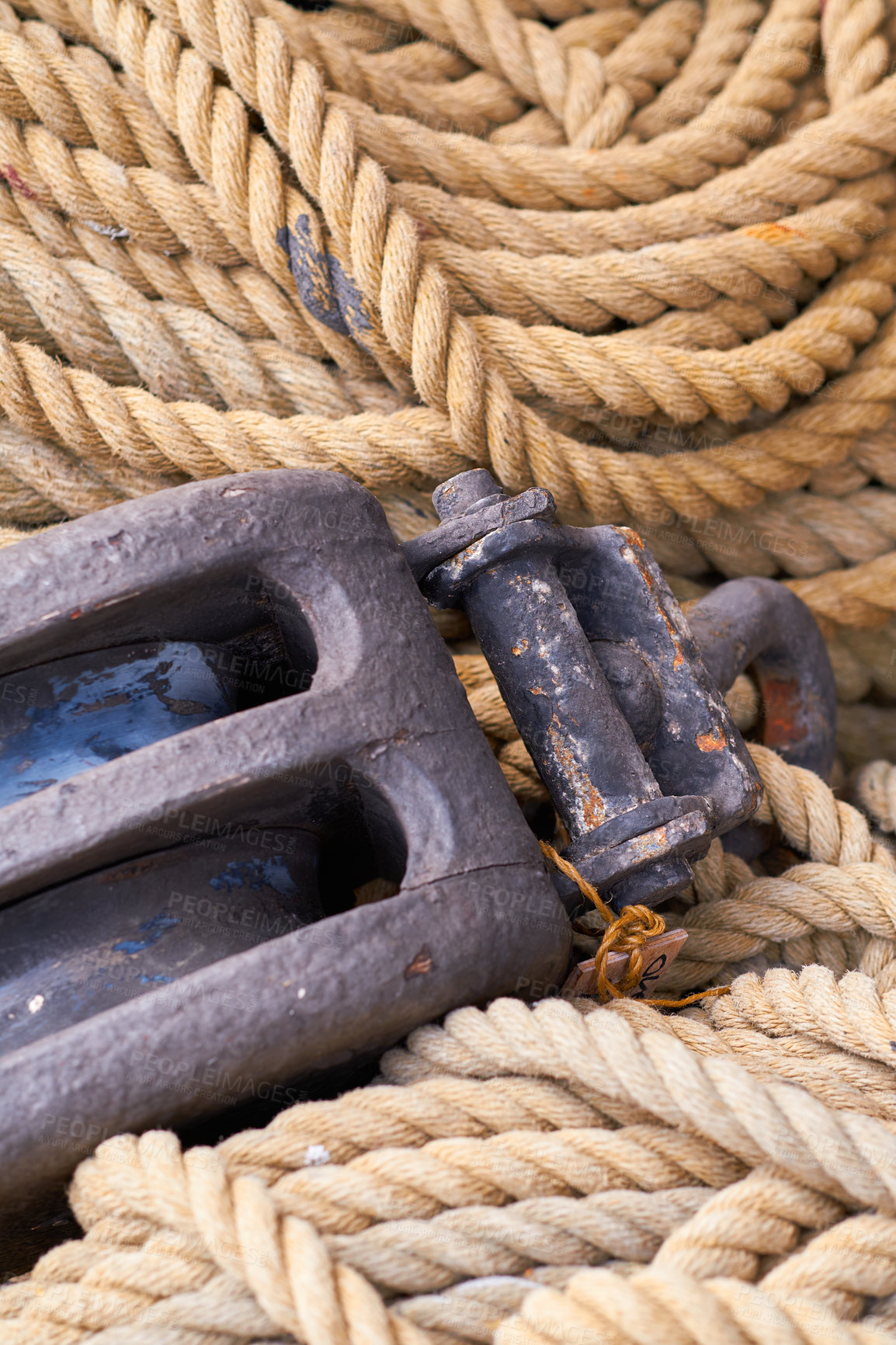 Buy stock photo Detail of the old Danish Ship Fregatten Jylland, national treasure and tourist attraction in the city of Ebeltoft,  Denmark