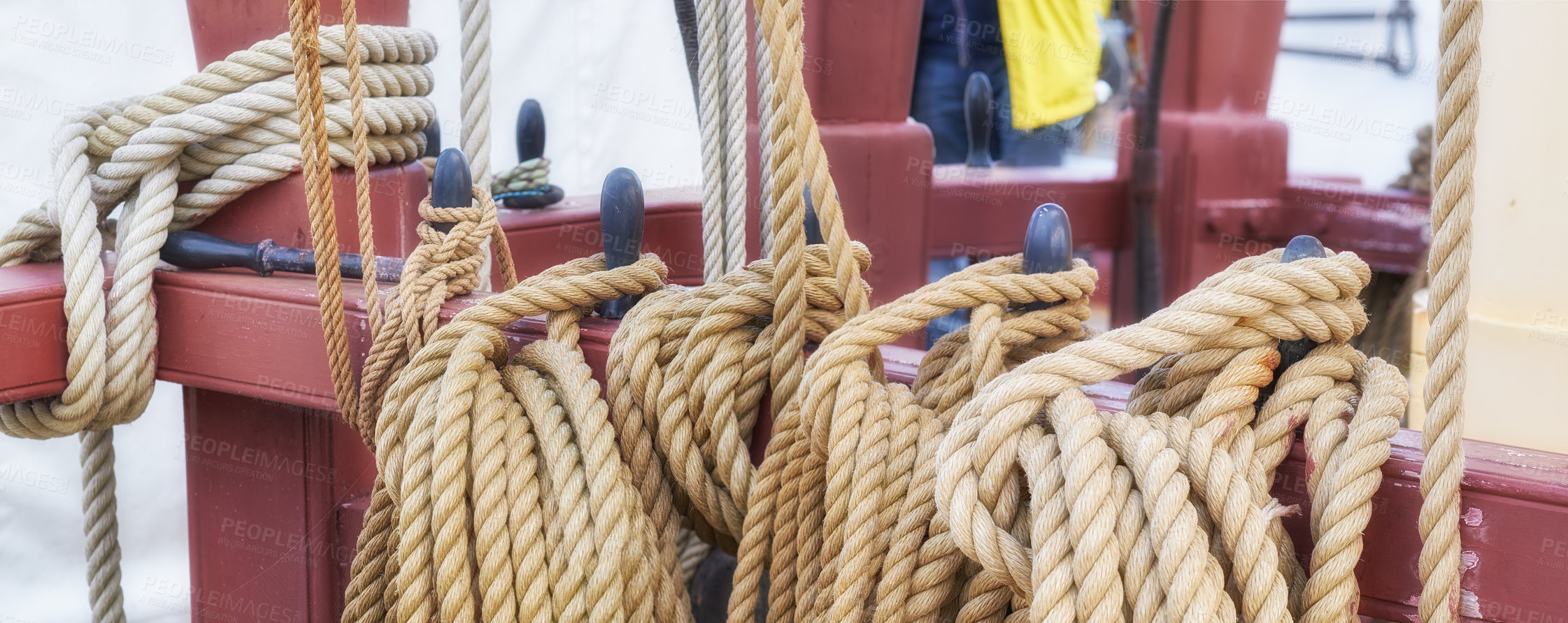 Buy stock photo Detail of the old Danish Ship Fregatten Jylland, national treasure and tourist attraction in the city of Ebeltoft,  Denmark