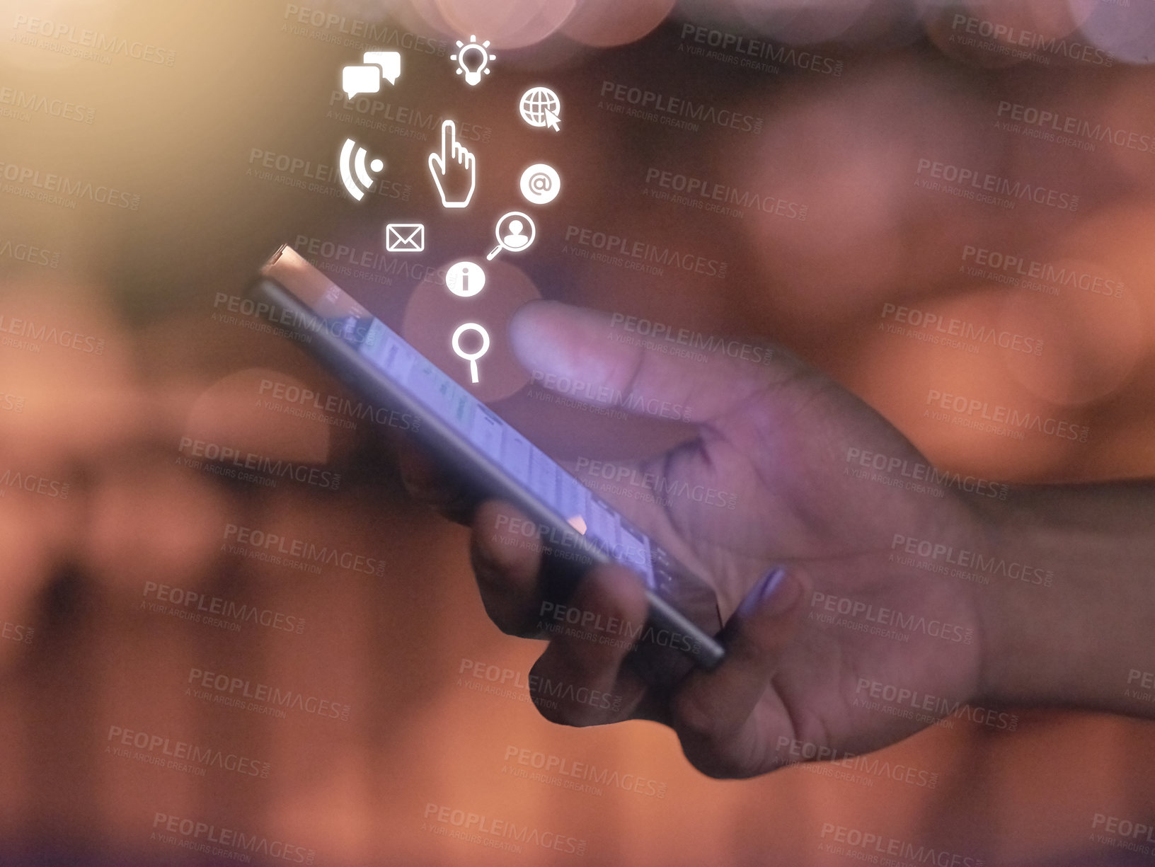 Buy stock photo Cropped shot of an unrecognizable man's hand using a cellphone