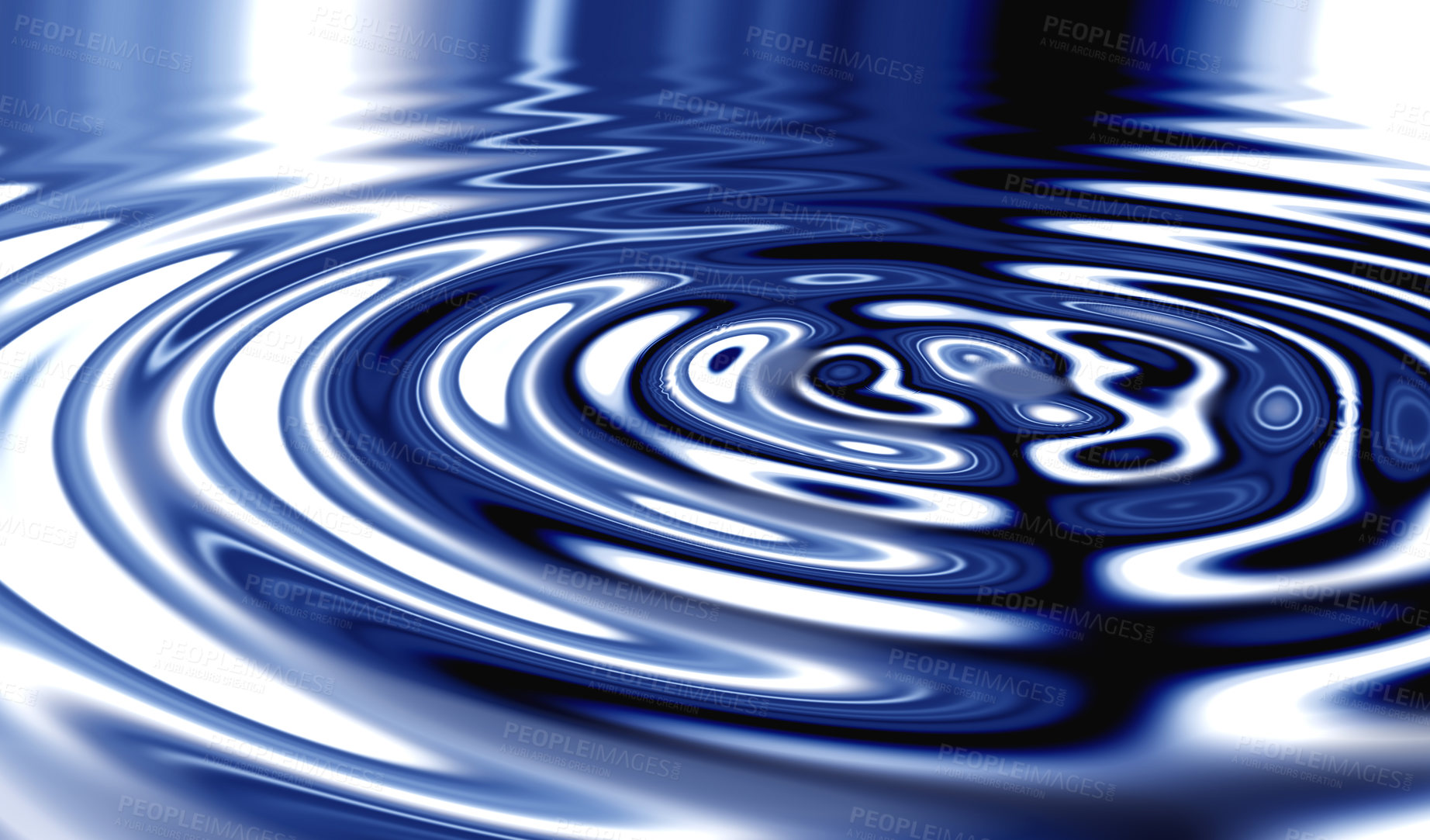 Buy stock photo Closeup Smoothly Animated 3d Cgi silver shiny waves making ripples in liquid blue color substance. Shiny graphic of a glowing silver color water or fluid with a shining reflection on the surface