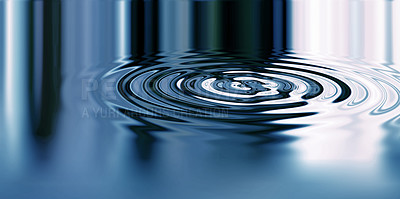 Buy stock photo Waves, ripple and design with water drop pattern with mockup for 3d, digital and texture. Environment, reflection and futuristic with liquid in background for abstract, sustainability and art deco