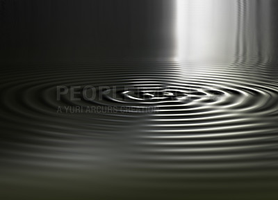 Buy stock photo Waves, ripple and black with water drop pattern with mockup for 3d, digital and texture. Environment, design and futuristic with liquid in background for abstract, sustainability and art deco