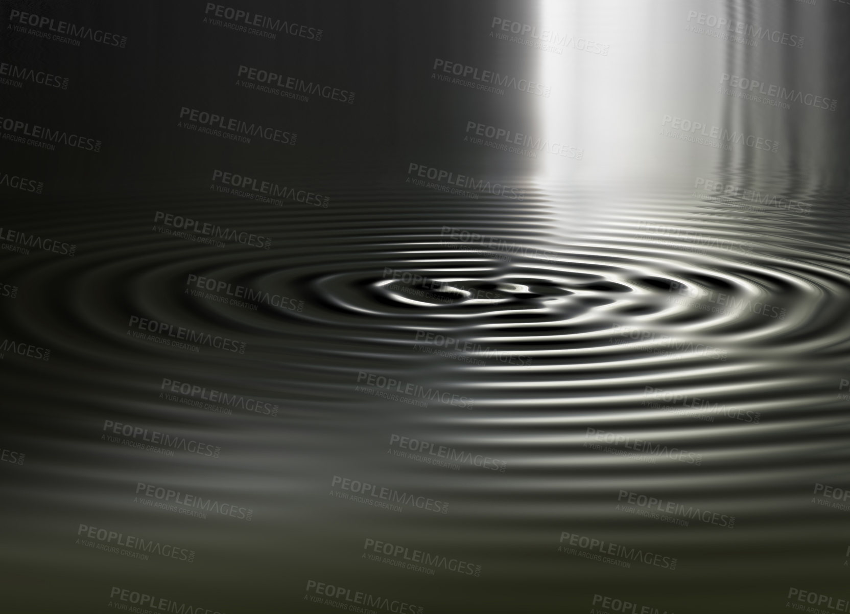 Buy stock photo Waves, ripple and black with water drop pattern with mockup for 3d, digital and texture. Environment, design and futuristic with liquid in background for abstract, sustainability and art deco