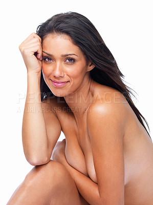 Buy stock photo Hot nude girl smiling isolated on white background