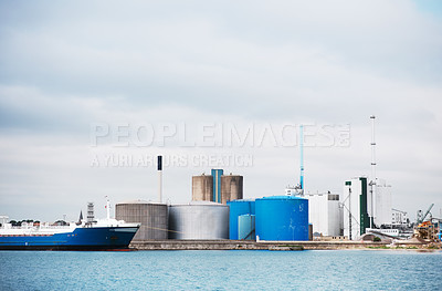 Buy stock photo A photo of a ship anchored at the harbor