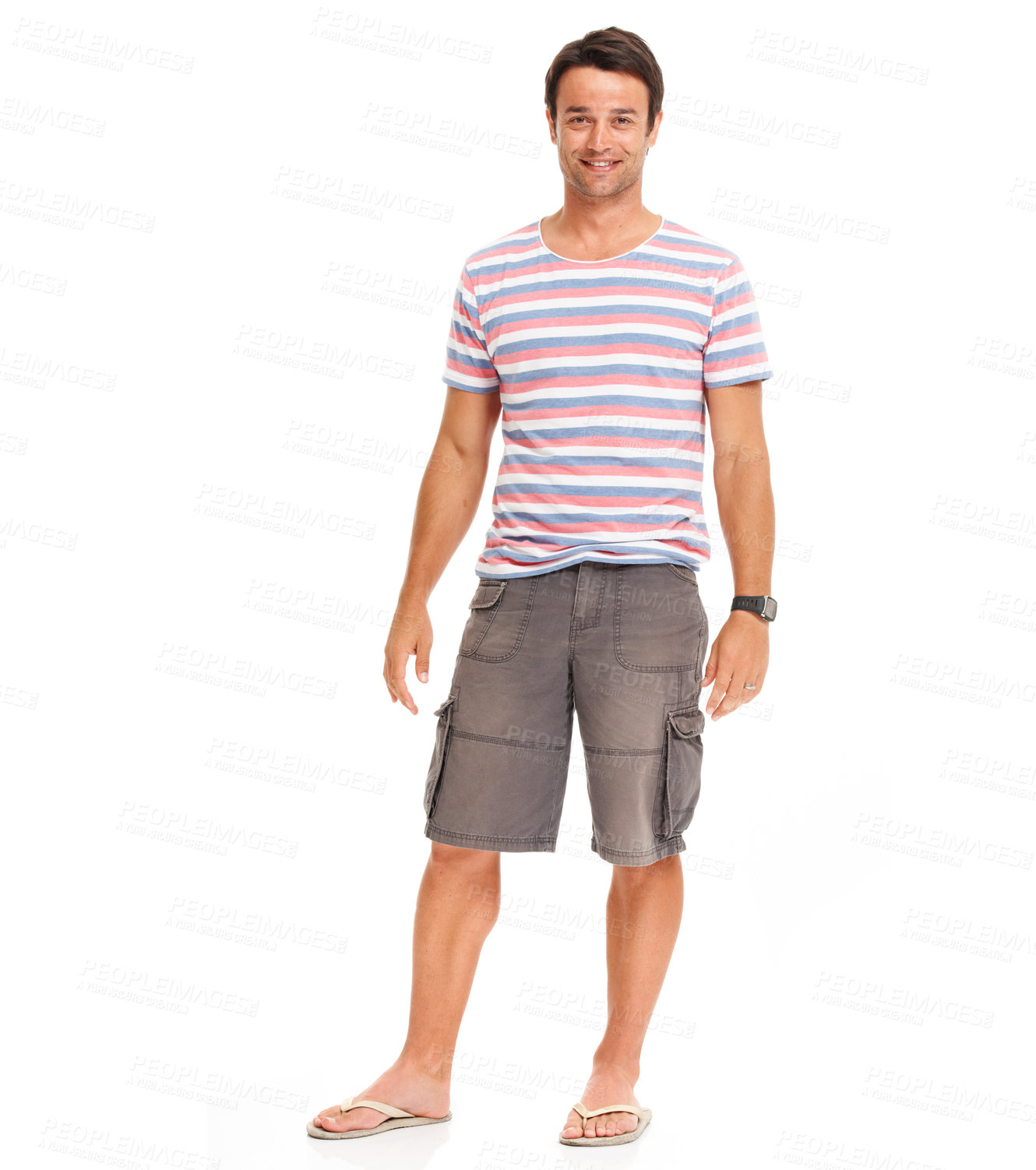 Buy stock photo Casual young man standing feeling relaxed while isolated on white