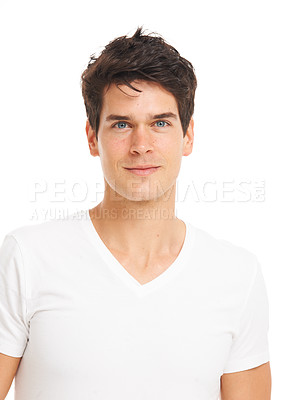 Buy stock photo Studio shot of a handsome young man isolated on white