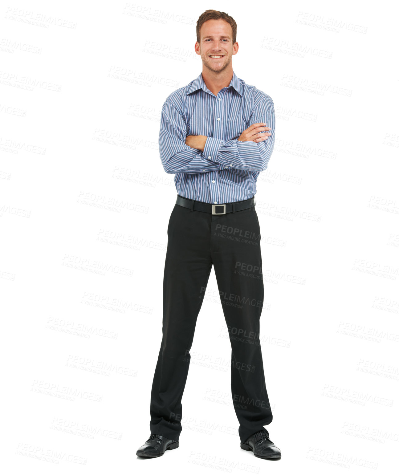 Buy stock photo Portrait, leadership and businessman with arms crossed in studio in Australia. Happy male model, corporate manager or professional worker on white background of success, management or employee vision