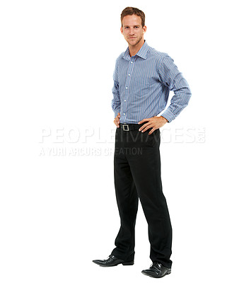 Buy stock photo Portrait, businessman and leadership with trust, white background and vision in Australia. Male model, corporate manager and professional worker in studio for ceo success, management and entrepreneur