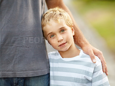 Buy stock photo A cute little boy with his father
