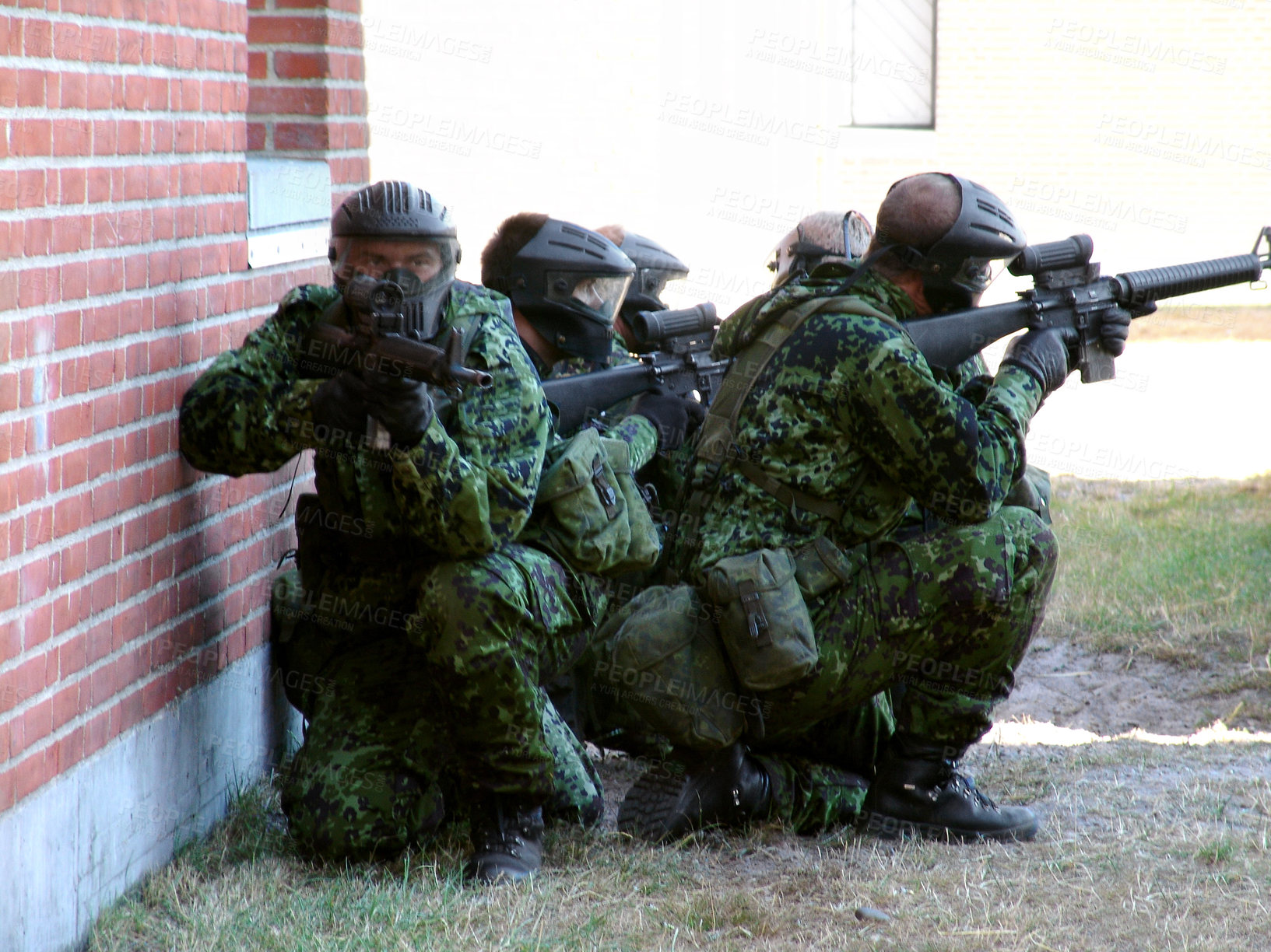 Buy stock photo Soldiers keeping an eye out for enemies during an intense training exercise