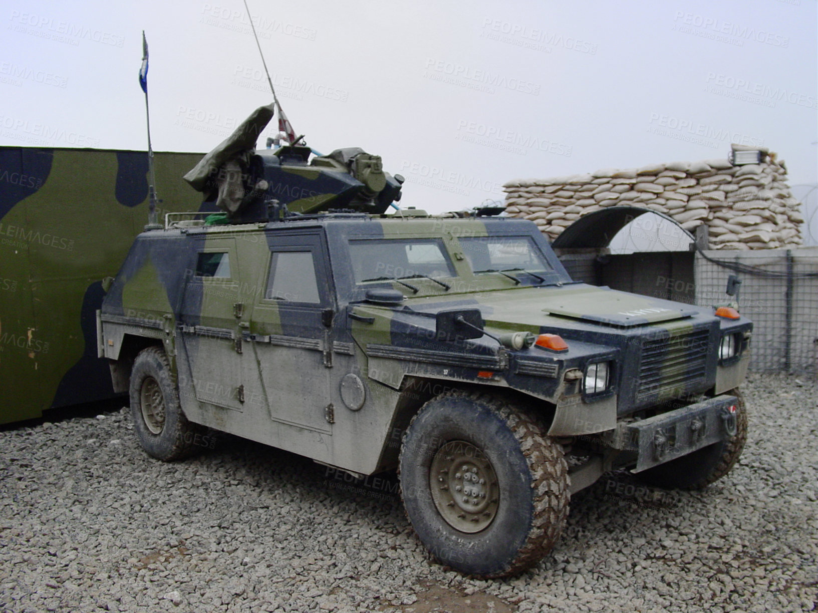 Buy stock photo Shot of a military vehicle - This is the real thing from KFOR, Kosovo 1999. This image is part of our historic collection. The digital cameras available back then where very bad, so expect exceptionally bad image quality