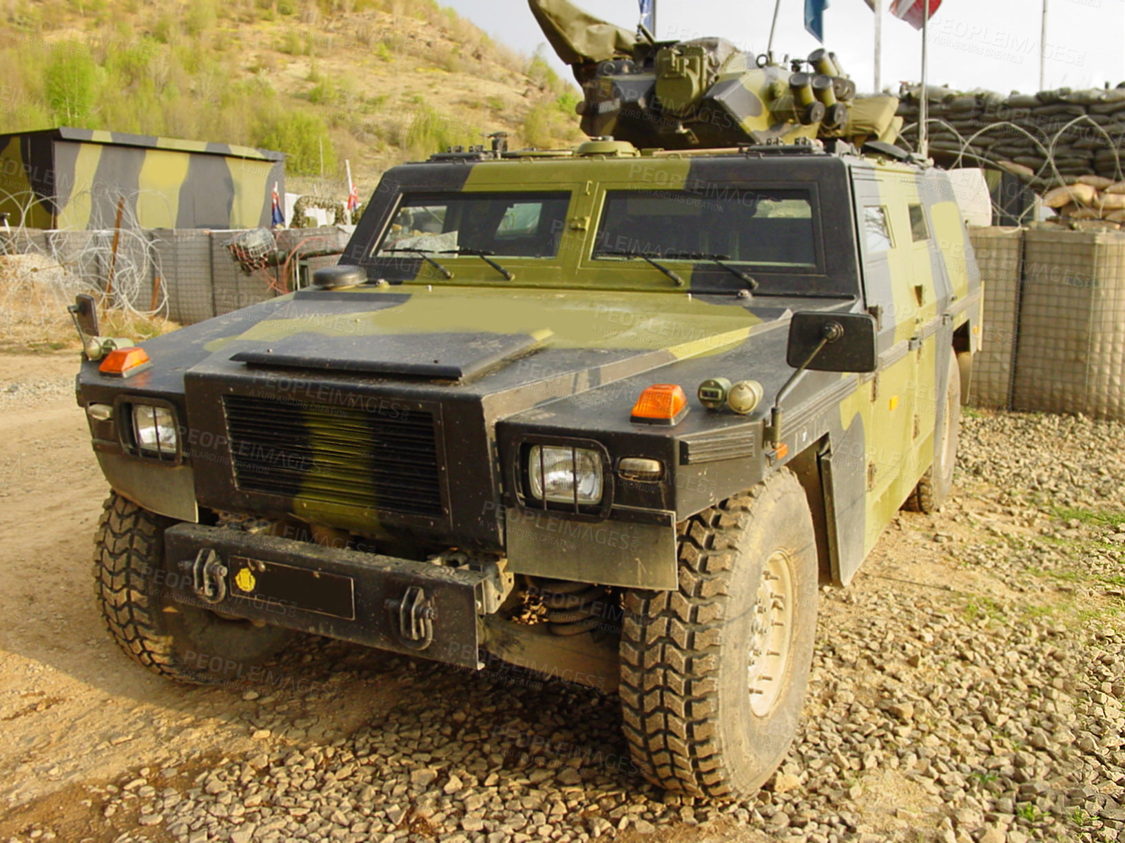 Buy stock photo A parked military jeep - This is the real thing from KFOR, Kosovo 1999. This image is part of our historic collection. The digital cameras available back then where very bad, so expect exceptionally bad image quality