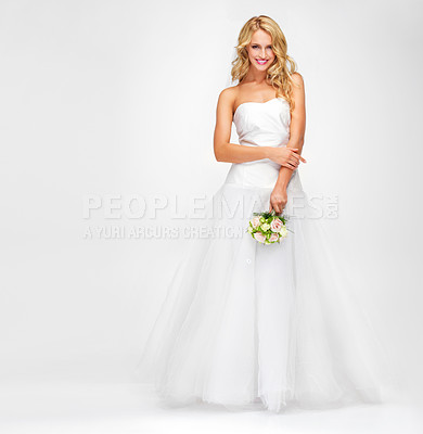 Buy stock photo Studio portrait of happy bride