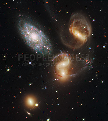 Buy stock photo Cosmos, space and solar system in universe on black background with star light, pattern and color glow. Galaxy, infinity and planets in milky way with nebula shine, dark sky and spiral in aerospace.