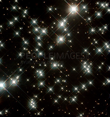 Buy stock photo Cosmos, space and stars in universe on black background with light, pattern and color glow solar system. Galaxy, infinity and planets in milky way with nebula shine, dark sky and nature in aerospace.