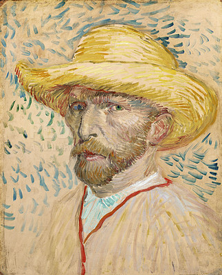 Buy stock photo Vincent Van Gogh, portrait and painting of man, art or person in creative style with color and line. Vintage, artwork and sketch of painter and artist on canvas, print or drawing in oil paint