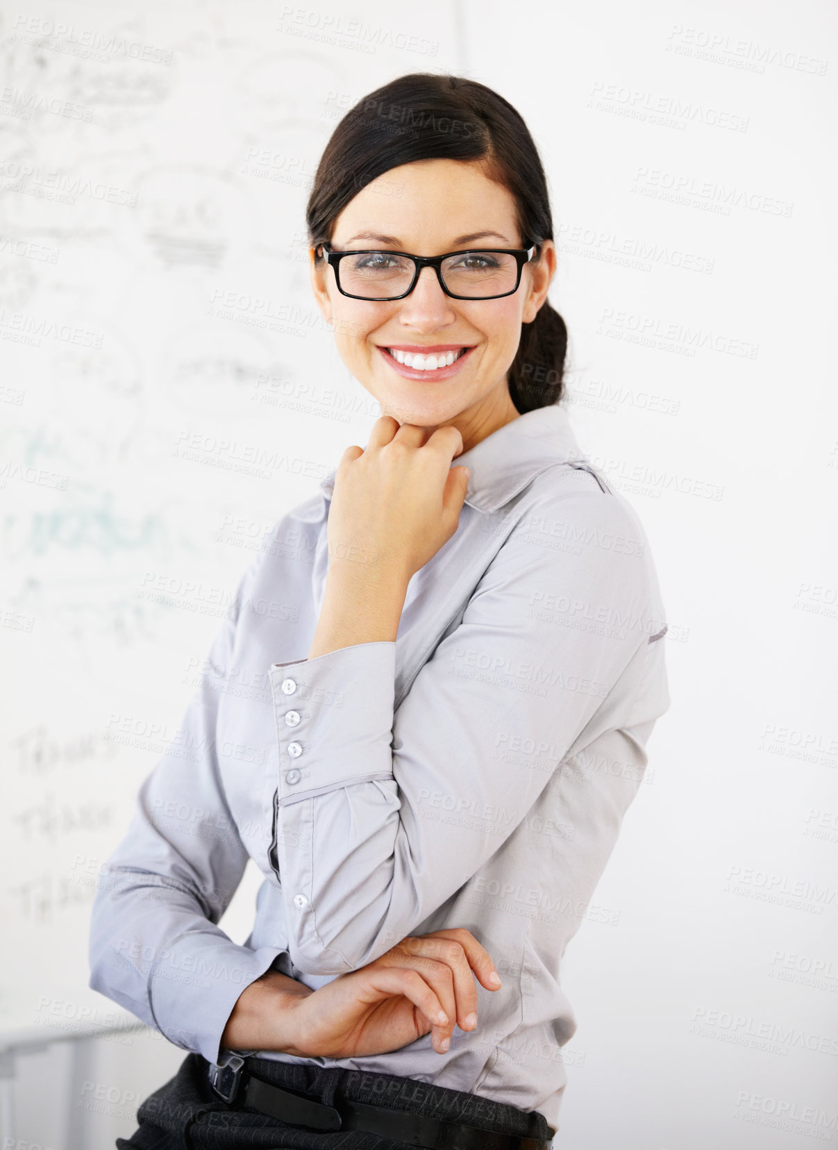 Buy stock photo Smiling young businesswoman looking positive - portrait