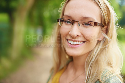 Buy stock photo Portrait of an attractive young woman in nature